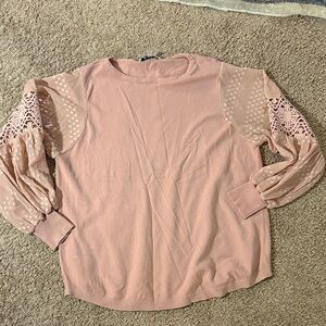 Elegant Pink Lace Sleeve Women's Top
